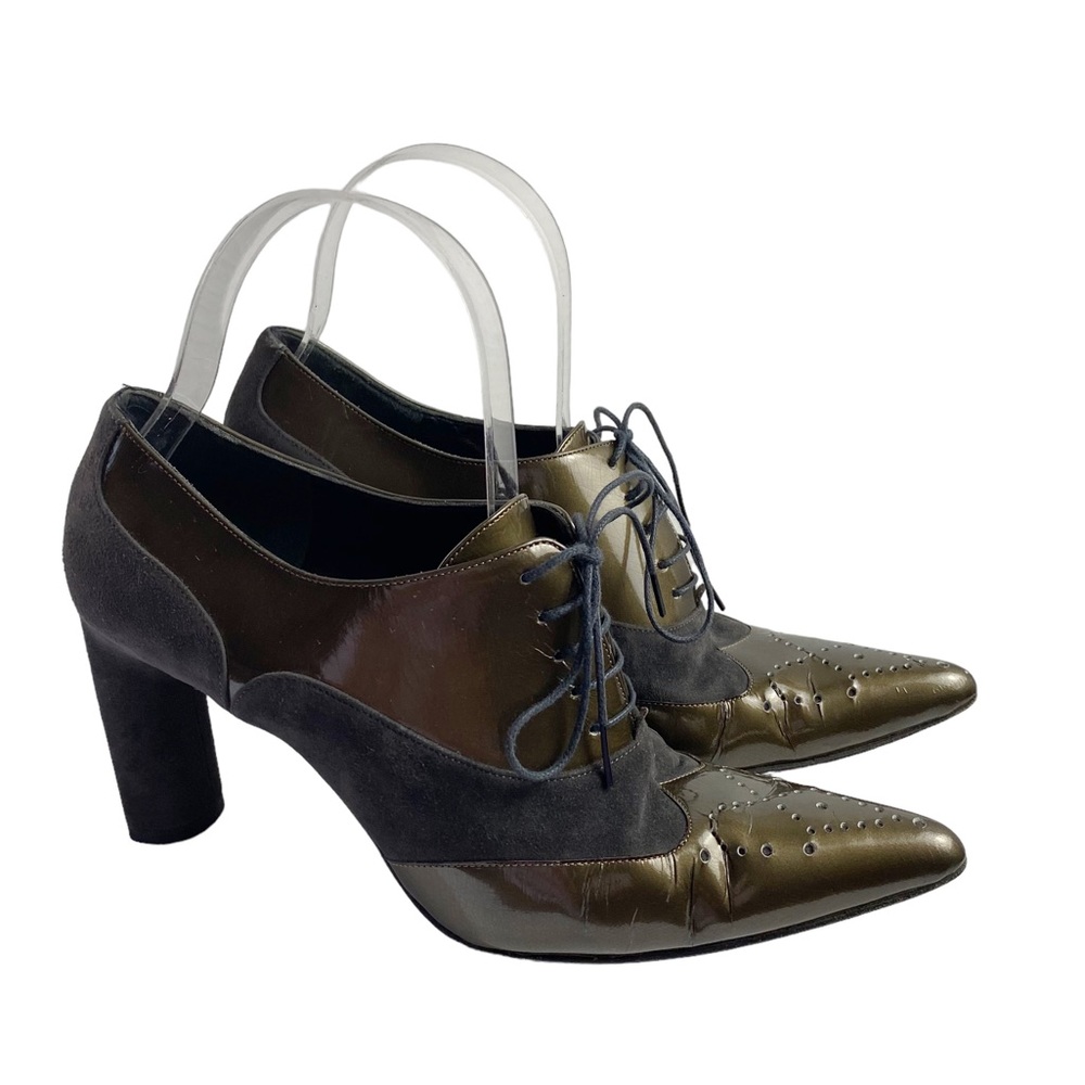 Richard Tyler Retro Lace-Up Oxford Heel Bootie Shoes